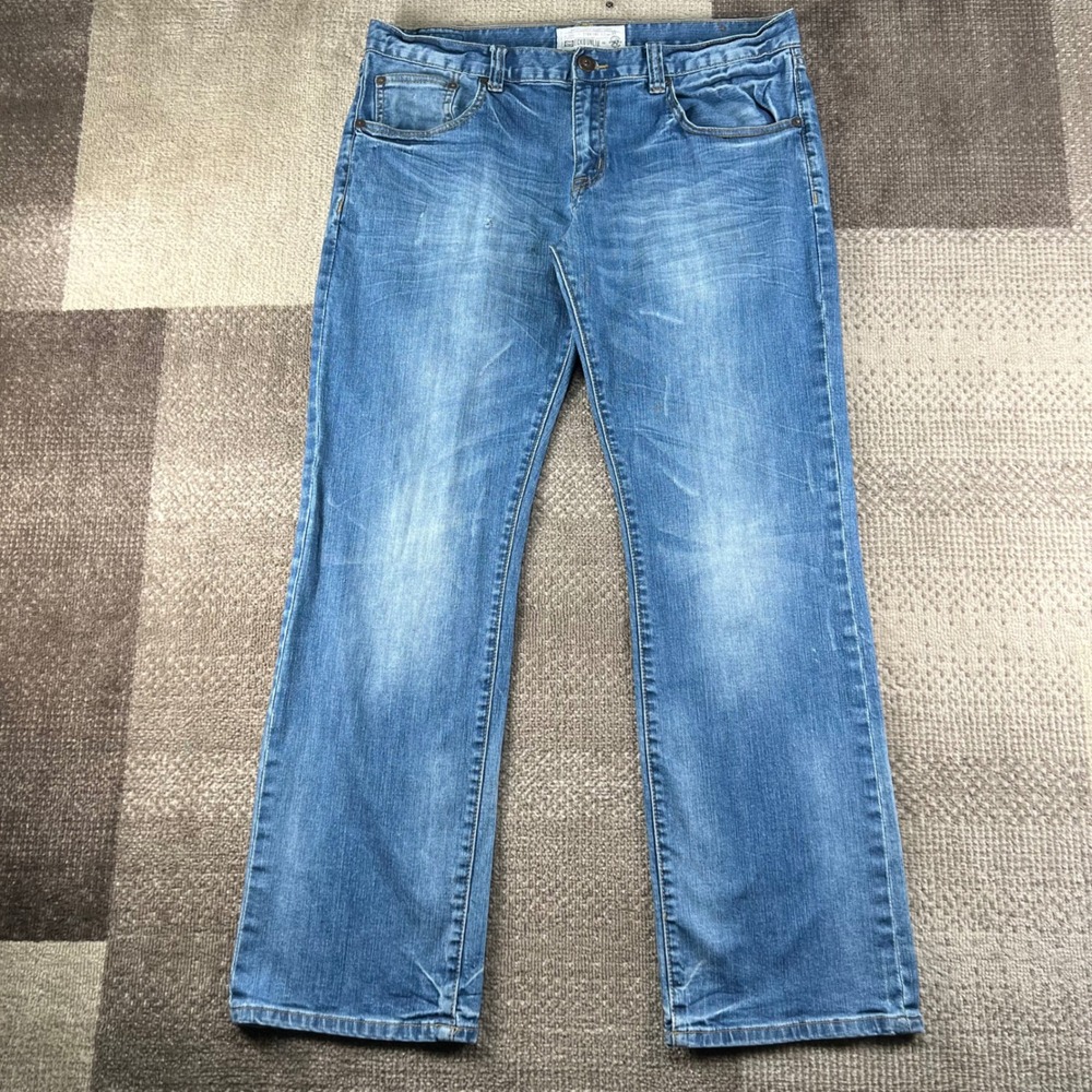 Ecko Unltd Mens 714 Straight Relaxed Fit Blue Denim Jeans 34X32 Whiskered